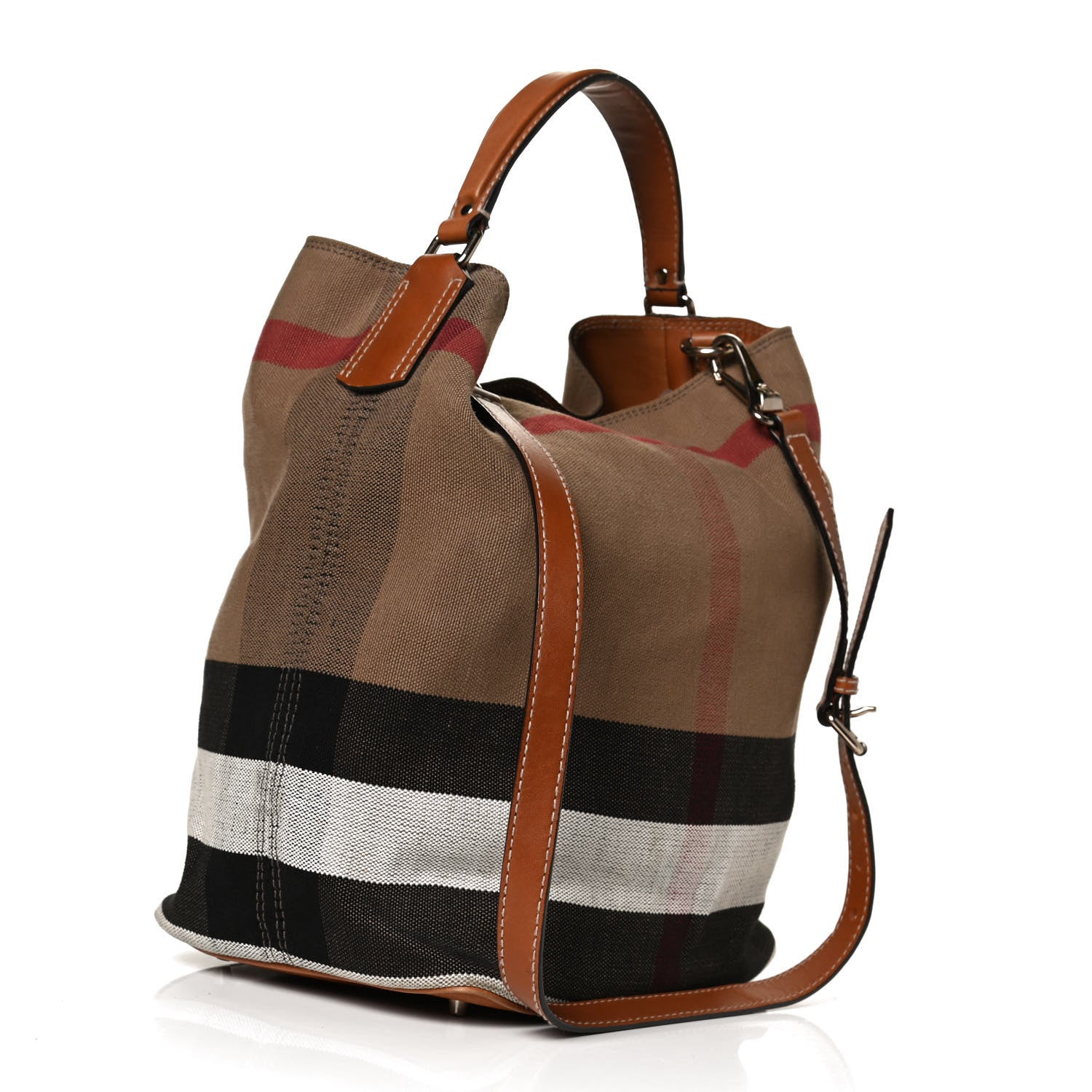 Burberry Canvas Mega Check Medium Ashby Hobo Saddle Brown 3 of 11