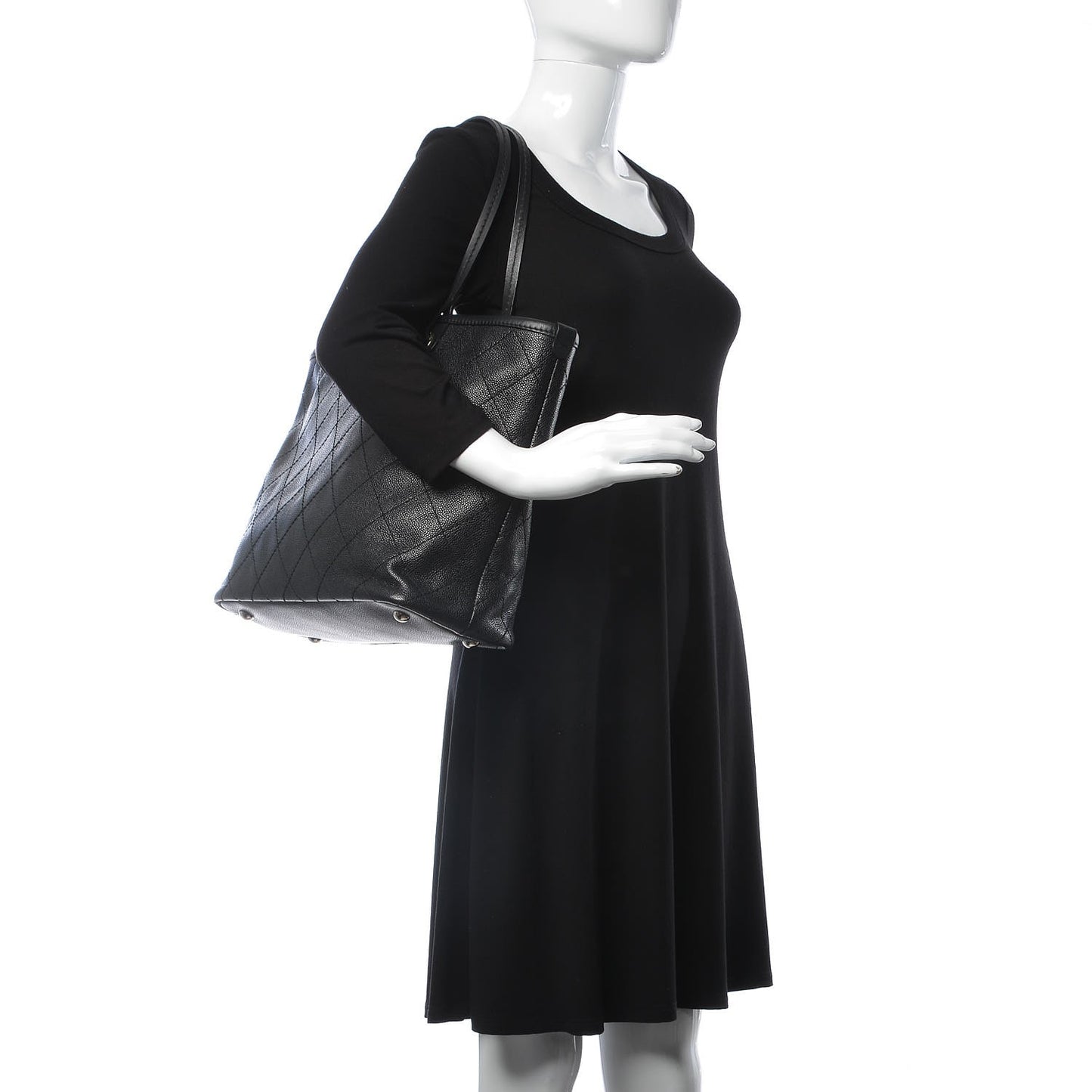 Grained Calfskin Shopping Fever Tote Black