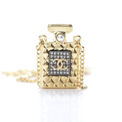 Chanel Crystal Pearl Perfume Bottle CC Necklace Black Gold 5 of 6