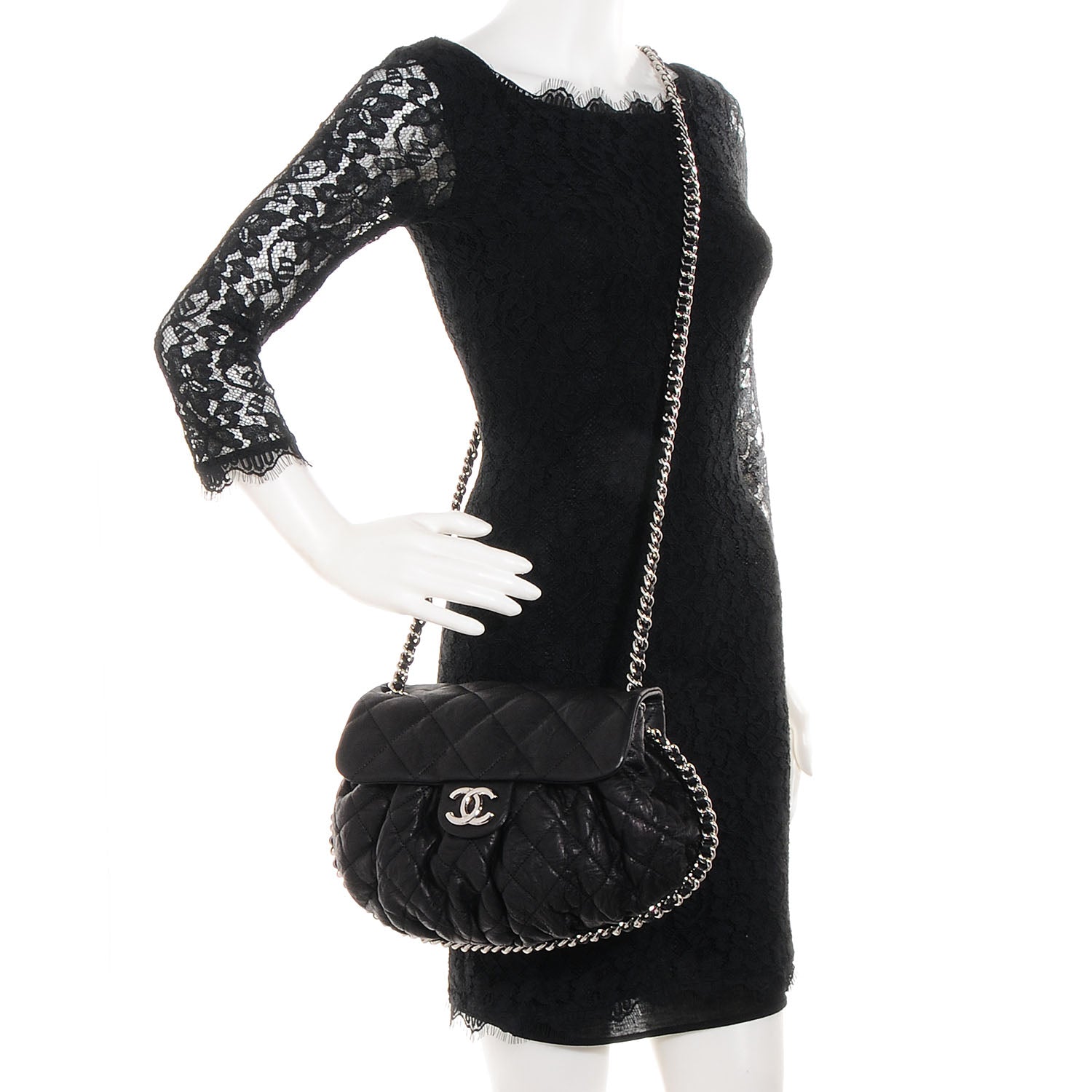 Chanel Washed Lambskin Chain Around Medium Messenger Black 2 of 7