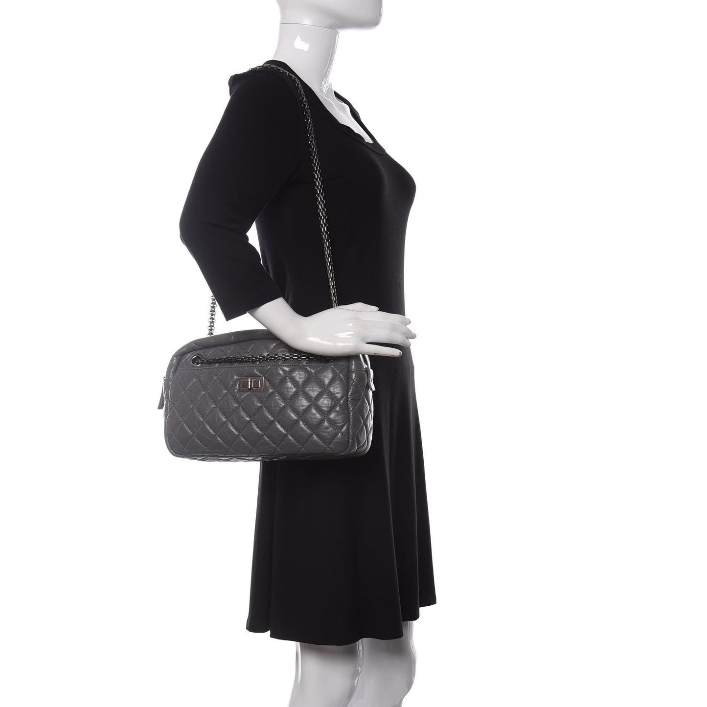 Aged Calfskin Quilted Medium Reissue Camera Case Grey