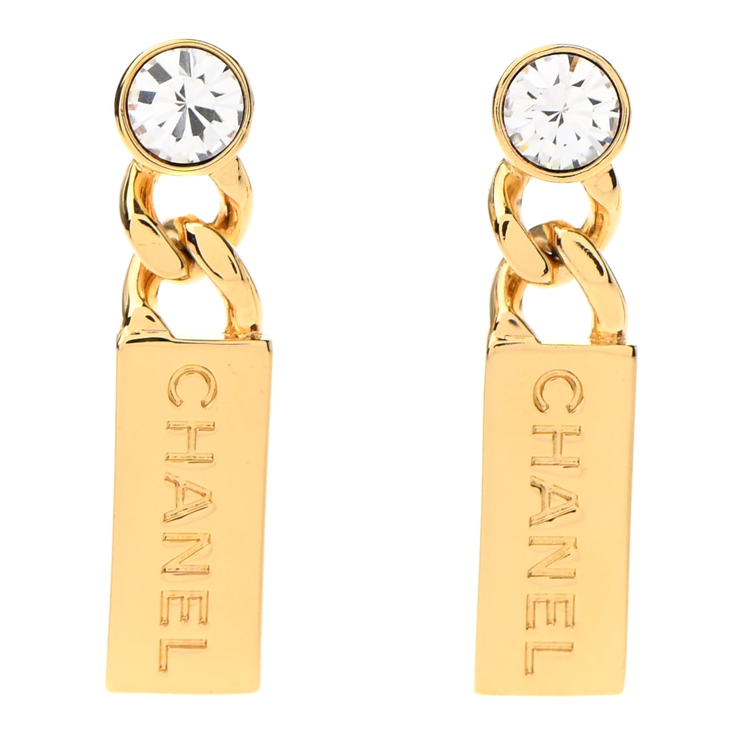 Crystal Tag Drop Earrings Gold