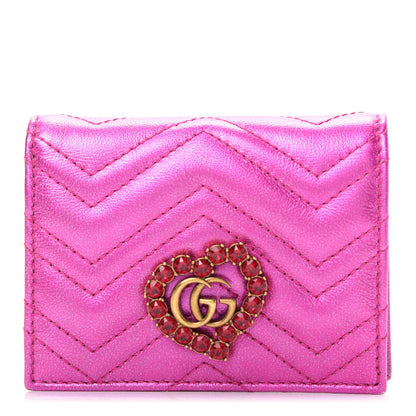 Gucci Metallic Calfskin Matelasse Crystal GG Marmont Wallet Fuchsia 1 of 7