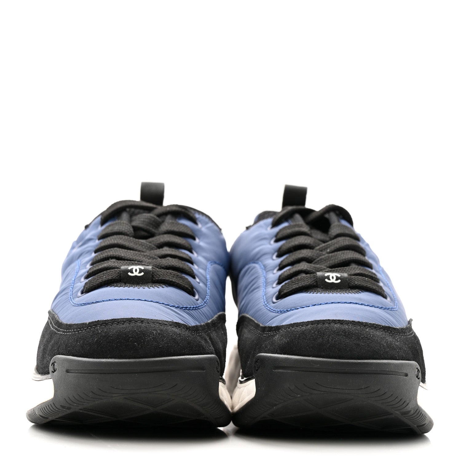 Chanel Nylon Suede Calfskin Womens Logo Sneakers 41 Dark Navy Blue 3 of 13