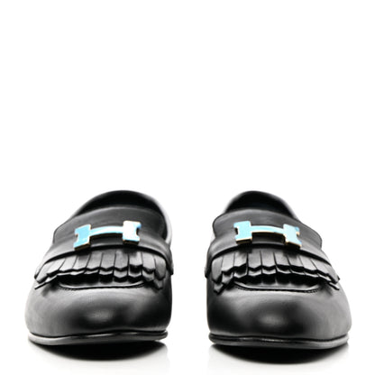 Hermes Goatskin Womens Royal Loafers 38 Black 2 of 11