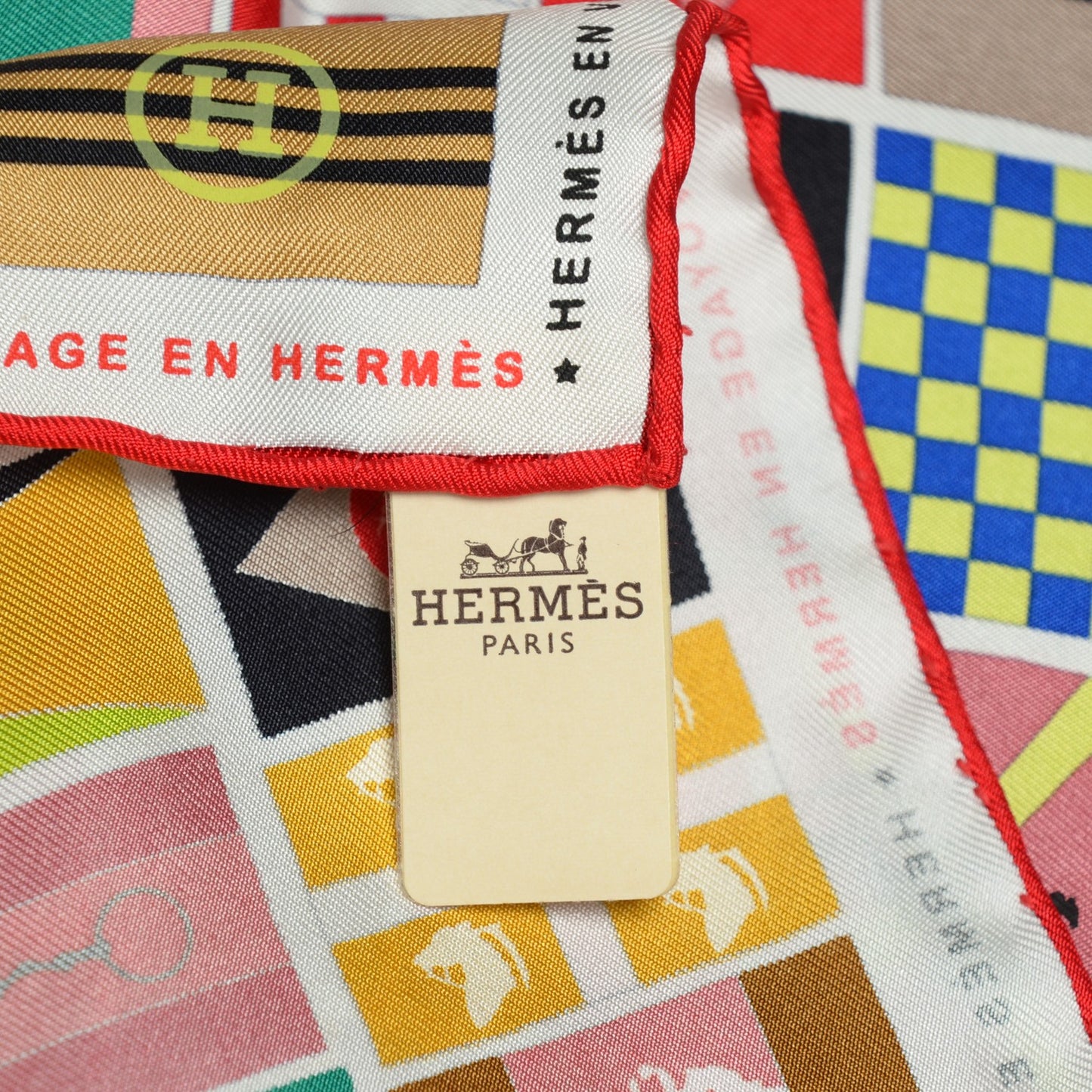 Silk en Voyage Stole Scarf 90 Rouge Blanc Vert Fluo