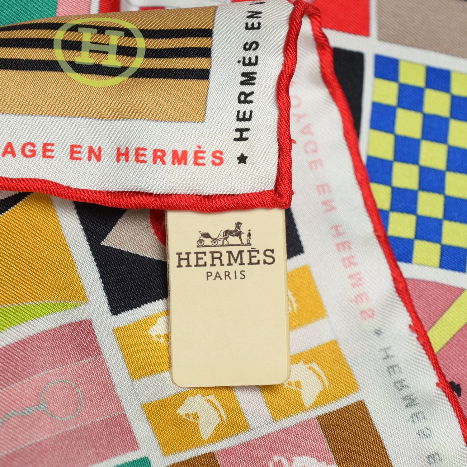 Hermes Silk en Voyage Stole Scarf 90 Rouge Blanc Vert Fluo 5 of 6