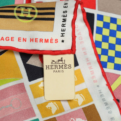 Hermes Silk en Voyage Stole Scarf 90 Rouge Blanc Vert Fluo 5 of 6