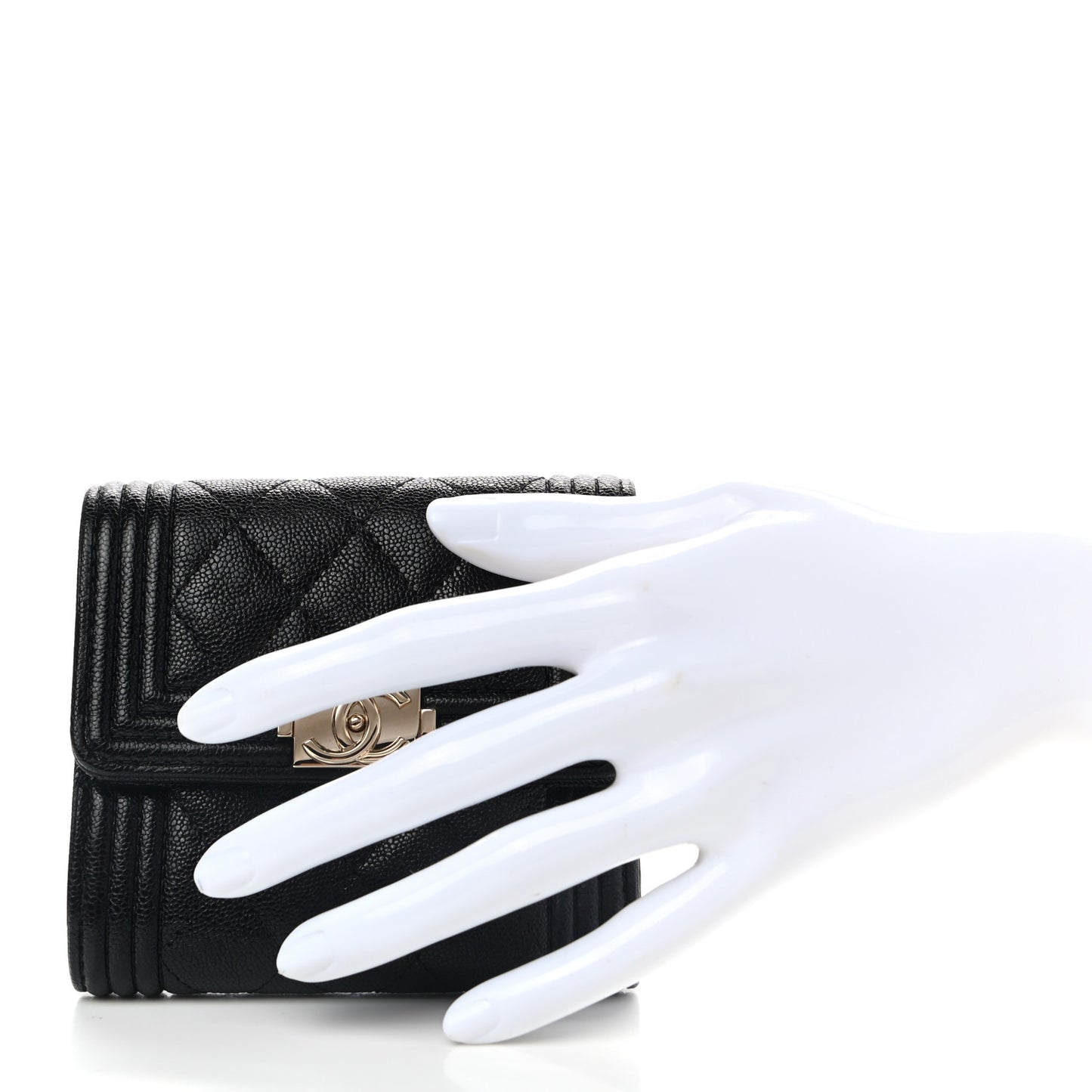 Caviar Quilted Compact Boy Wallet Black