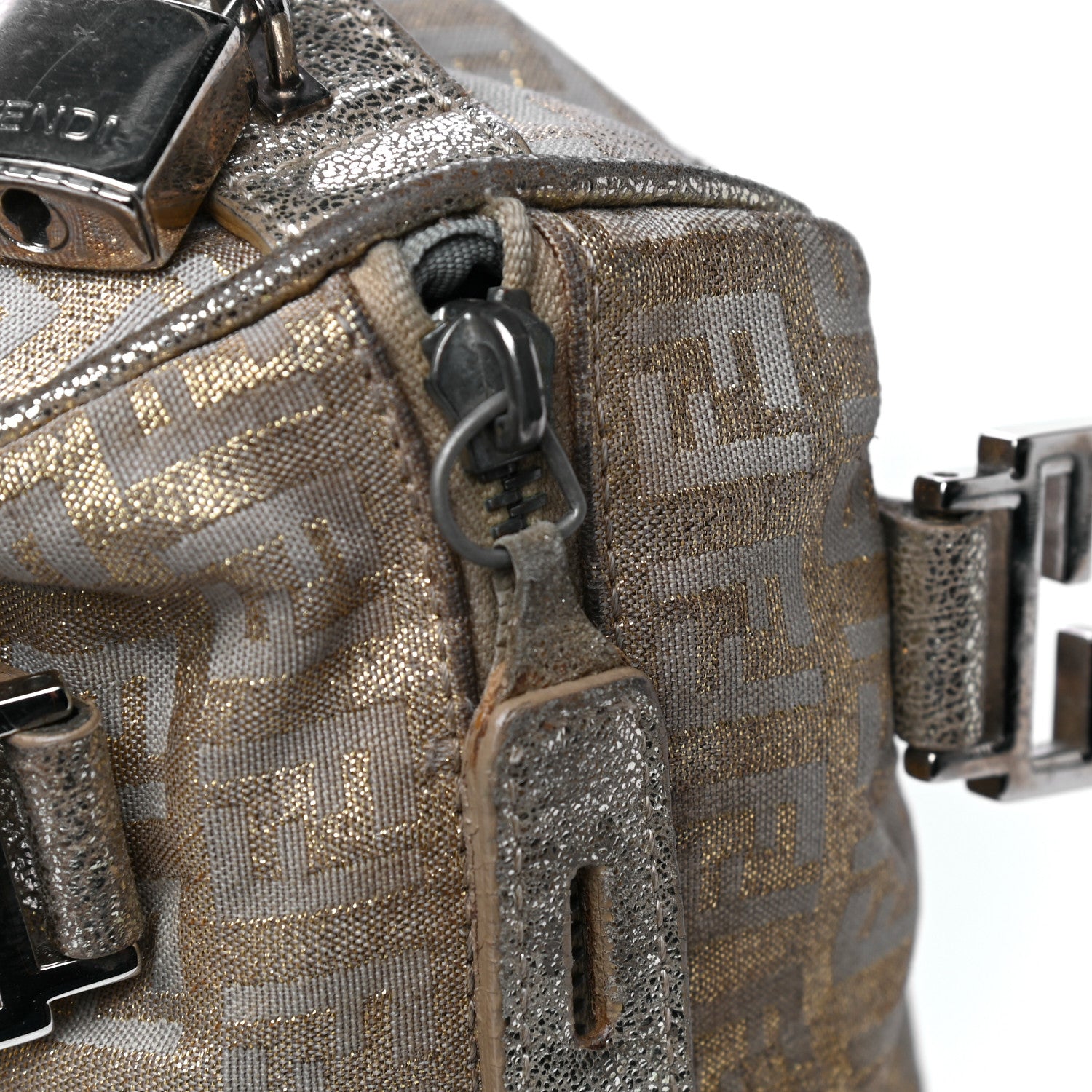 Fendi Metallic Jacquard Zucchino Mini Forever Boston Gold Silver 12 of 41