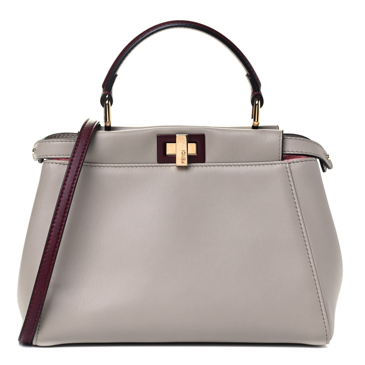 Fendi Nappa Colorblock Mini Peekaboo Iconic Satchel Grigio Polvere Bordeaux Bois de Rose 1 of 4