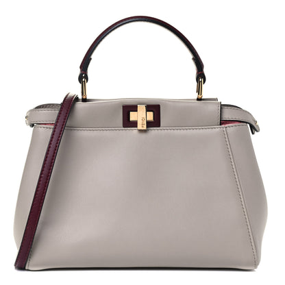 Fendi Nappa Colorblock Mini Peekaboo Iconic Satchel Grigio Polvere Bordeaux Bois de Rose 1 of 4