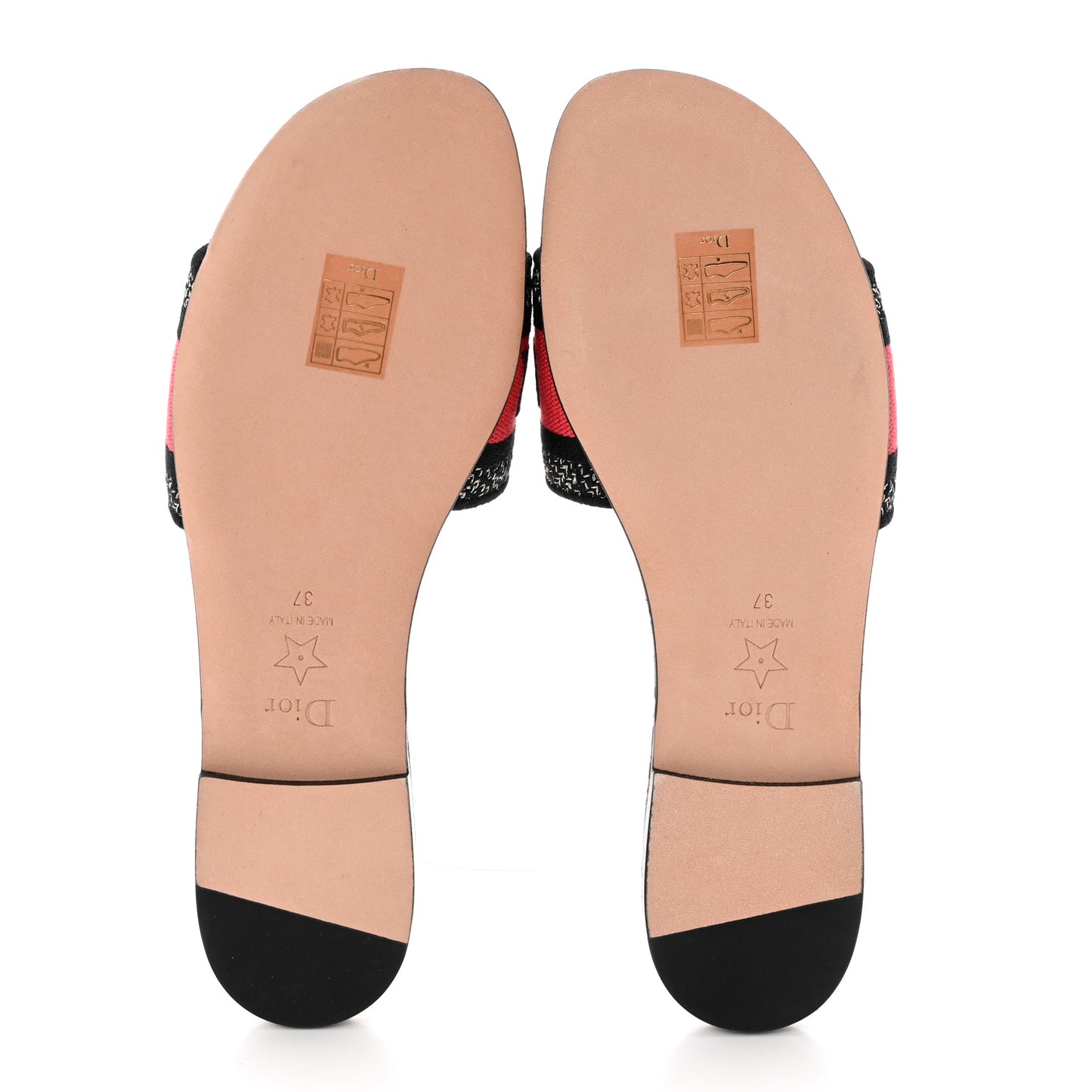 Canvas Toile de Jouy Pop Embroidered Dway Flat Slide Sandals 37 Black Multicolor