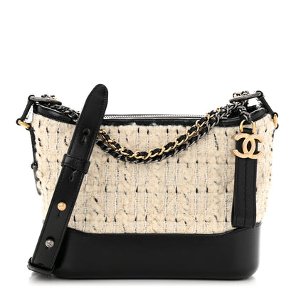Chanel Tweed Calfskin Quilted Small Gabrielle Hobo Ivory Black 1 of 12