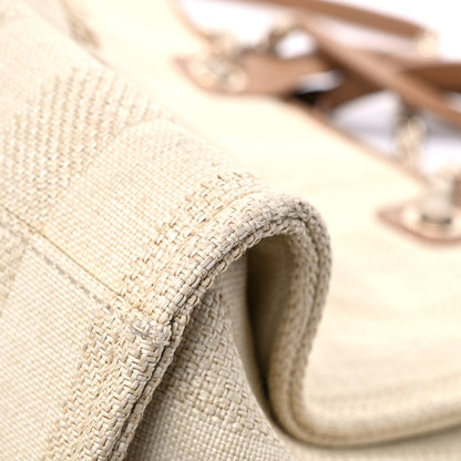 Chanel Straw Raffia Calfskin Striped Large Deauville Tote Beige 9 of 15
