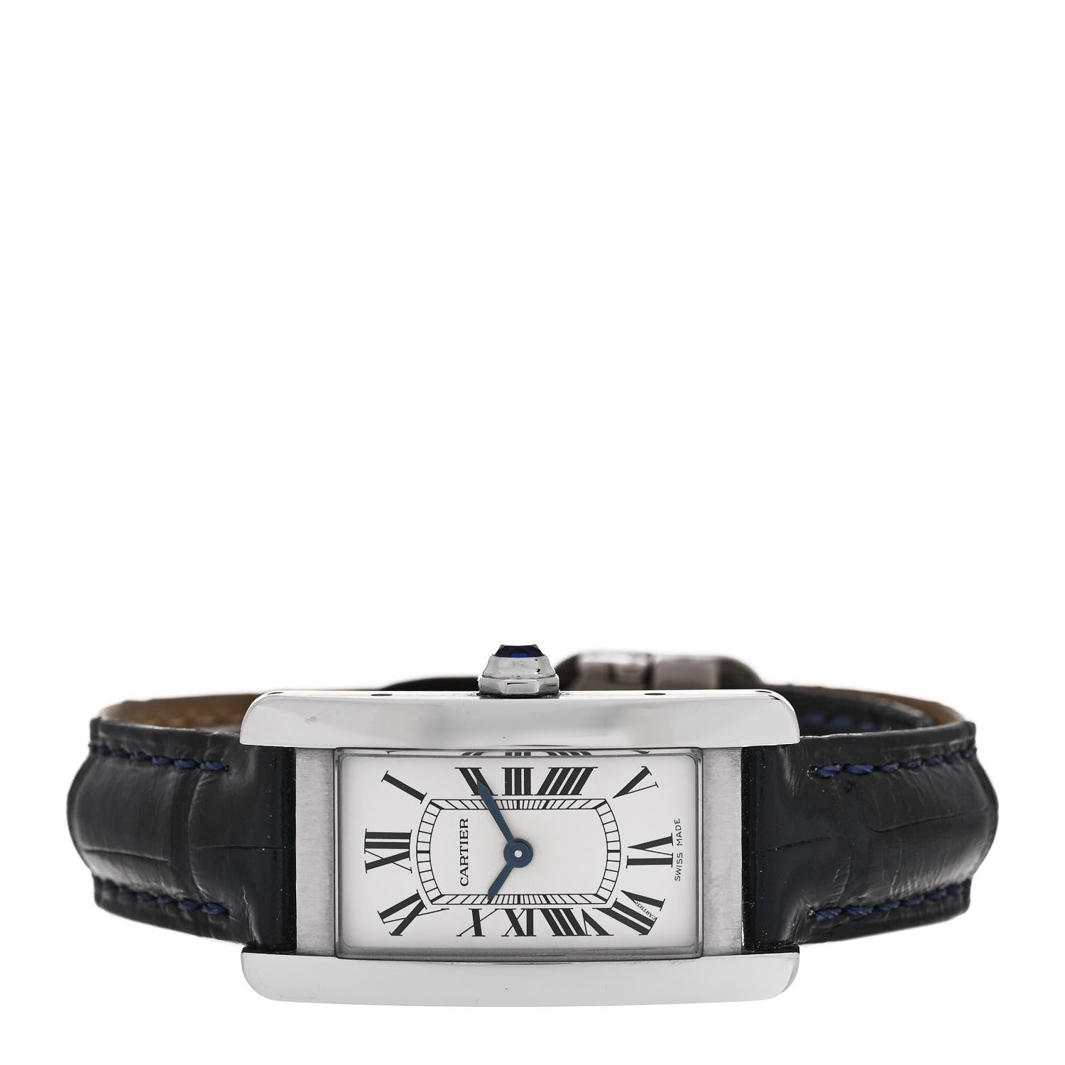 Cartier Stainless Steel Alligator 19mm Tank Americaine Quartz Watch Blue 2 of 4