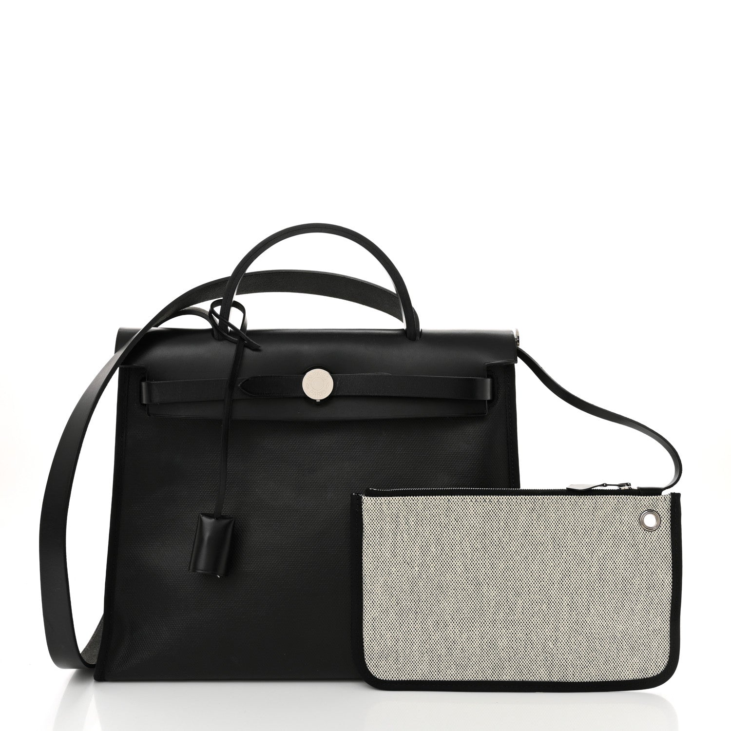 Hermes Toile H Berline Vache Hunter Herbag Zip PM 31 Black Ecru 3 of 13