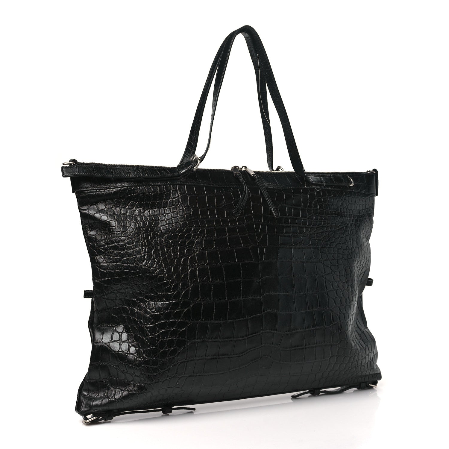 Saint Laurent Calfskin Crocodile Embossed Large Convertible ID Bag Black 4 of 11
