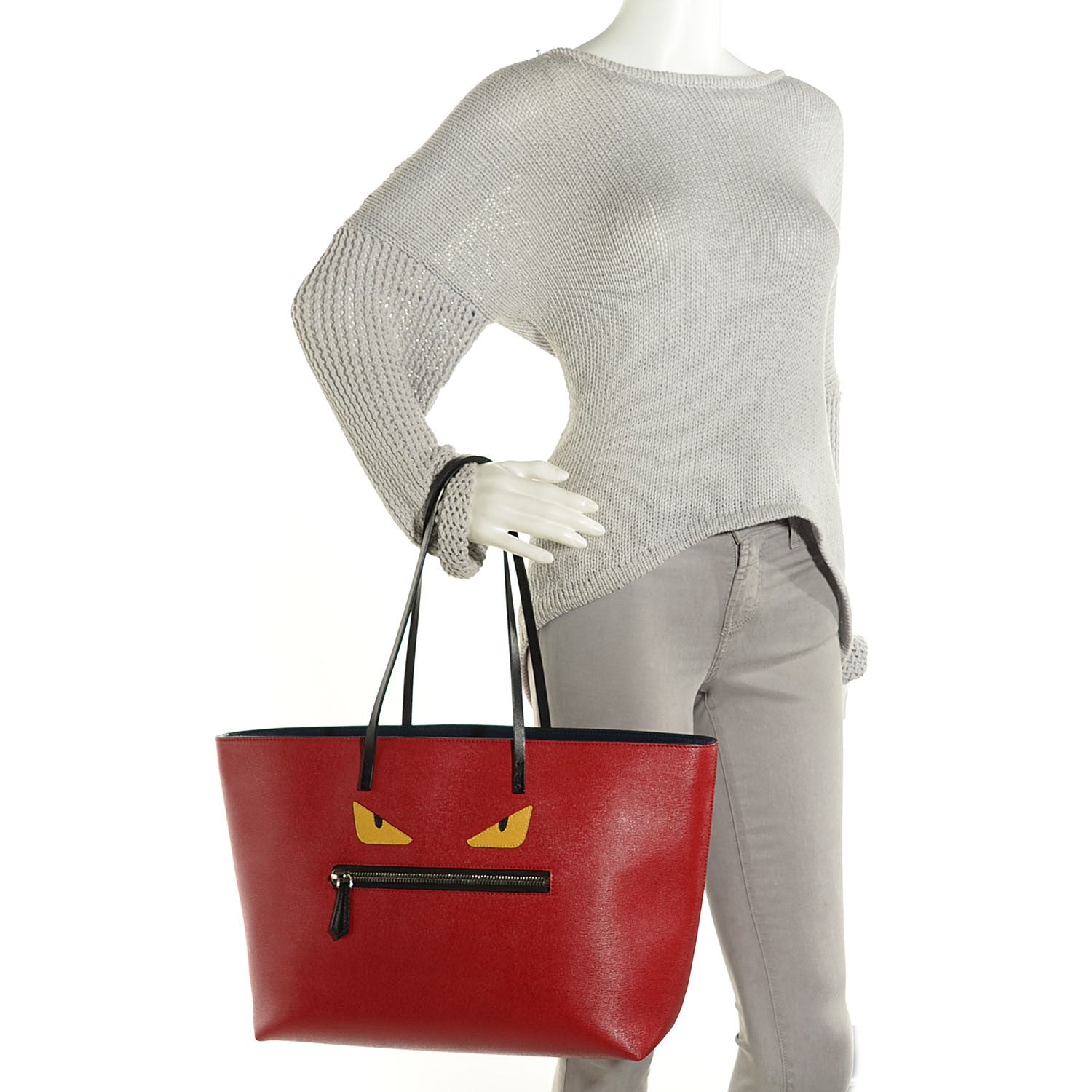 Fendi Vitello Elite Cuoio Monster Buggies Medium Roll Tote Mattone Black Multicolor Lavagna 2 of 9