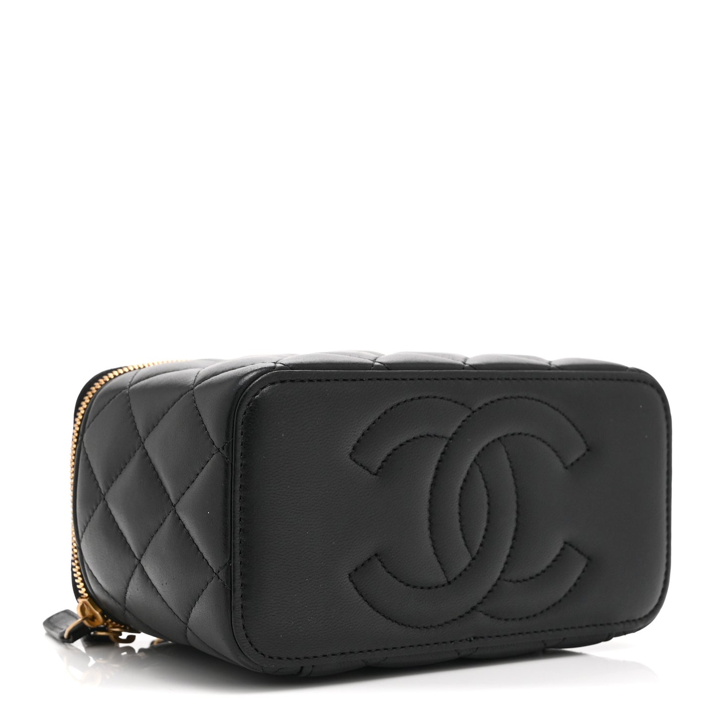 Lambskin Enamel Quilted Small Coco Hearts Vanity Case With Chain Black