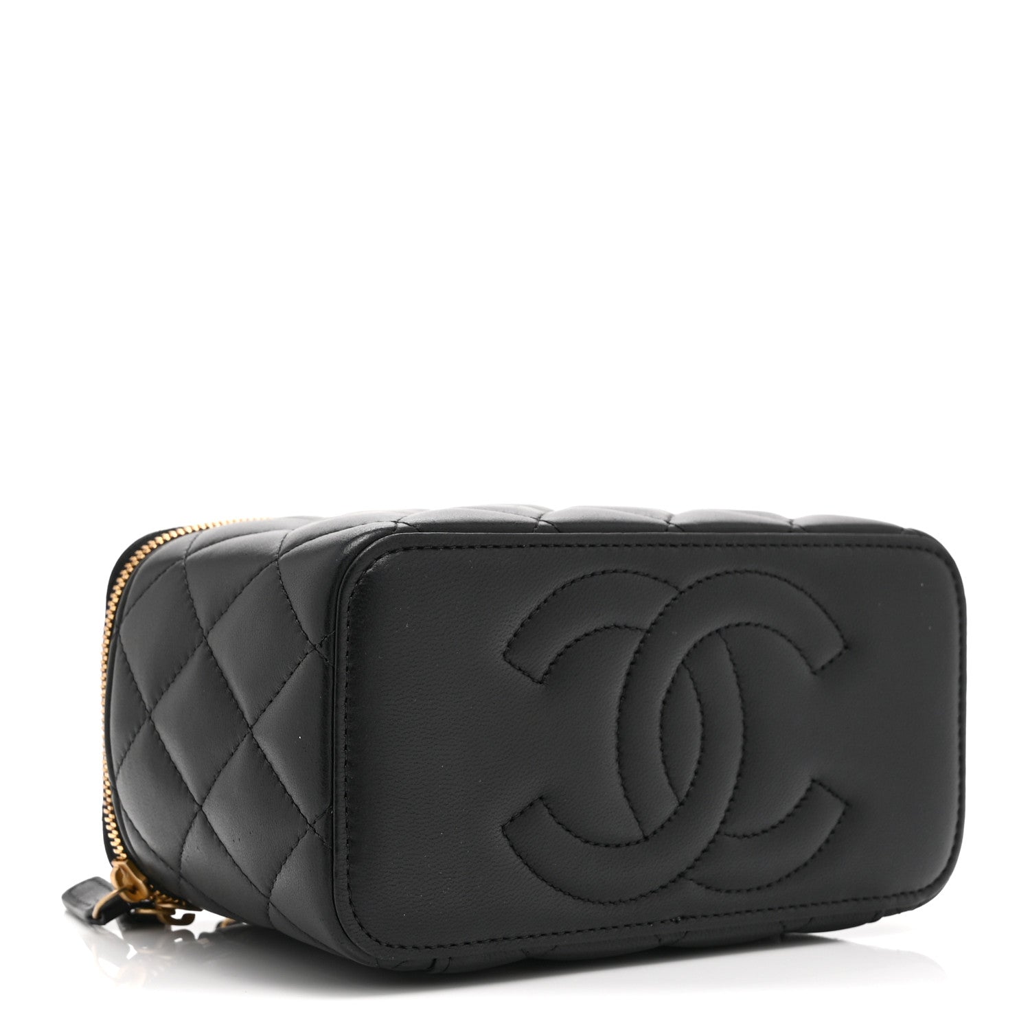 Chanel Lambskin Enamel Quilted Small Coco Hearts Vanity Case With Chain Black 4 of 11