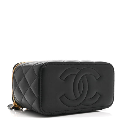 Chanel Lambskin Enamel Quilted Small Coco Hearts Vanity Case With Chain Black 4 of 11