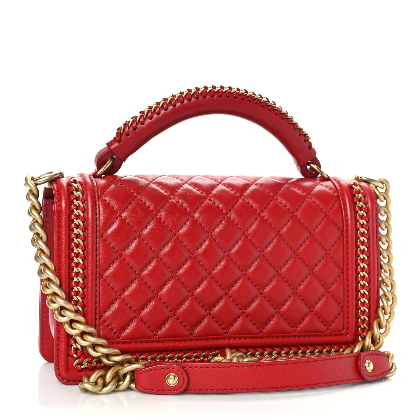 Lambskin Quilted Medium Top Handle Boy Flap Red