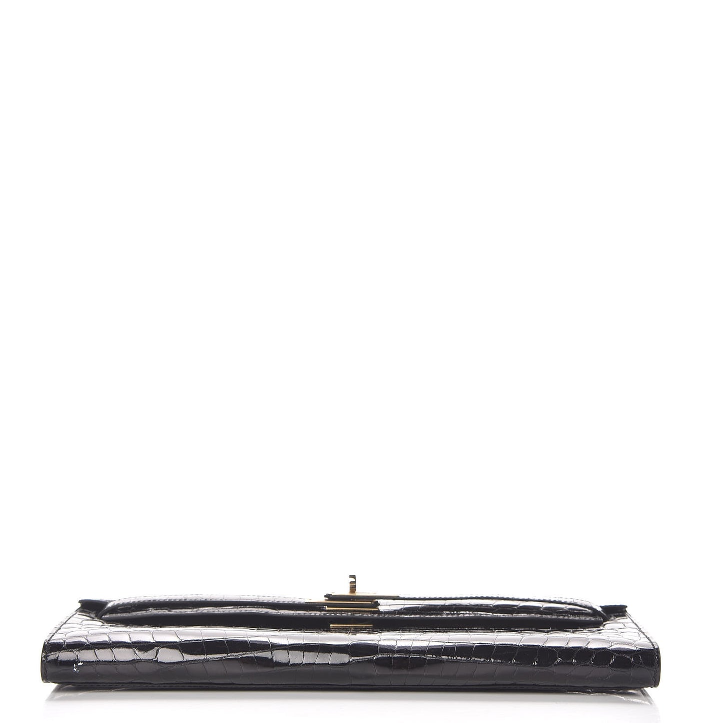 Shiny Niloticus Crocodile Kelly Cut Pochette Black