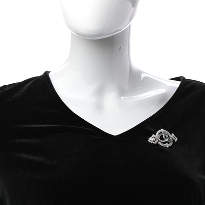 Chanel Crystal CC Brooch Silver Green 2 of 5