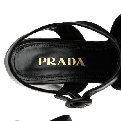 Prada Nappa Logo Quilted Crisscross Platform 20/65mm Sandals 37.5 Black 7 of 9