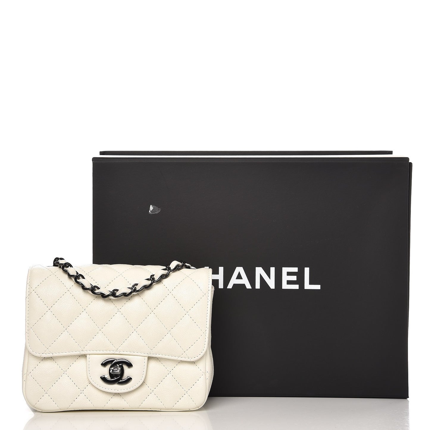 Crumpled Calfskin Quilted Mini Square Flap White