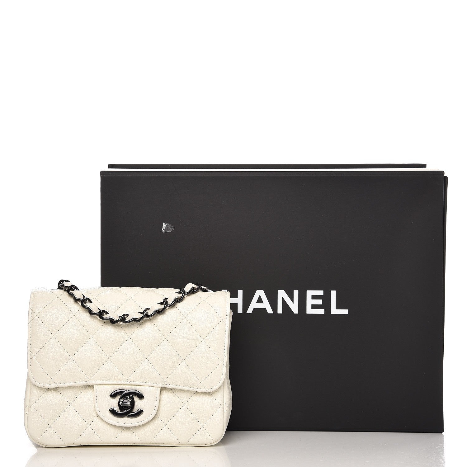 Chanel Crumpled Calfskin Quilted Mini Square Flap White 8 of 8