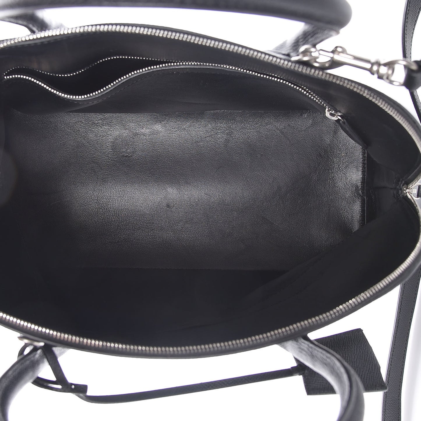 Signature Grained Calfskin Logo M Ville Top Handle Bag Black Rose Shocking