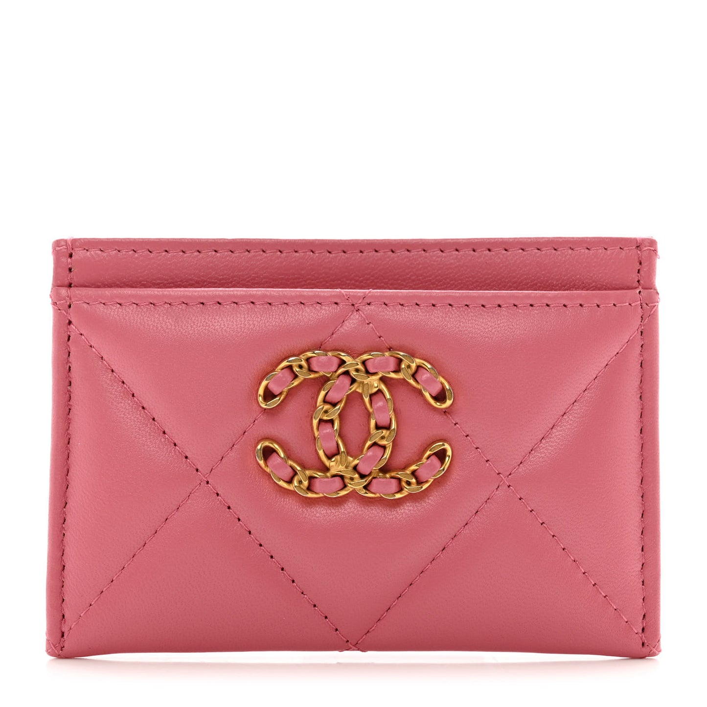 Lambskin Quilted Chanel 19 Card Holder Dark Pink