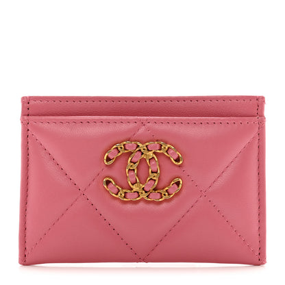 Chanel Lambskin Quilted Chanel 19 Card Holder Dark Pink 1 of 8