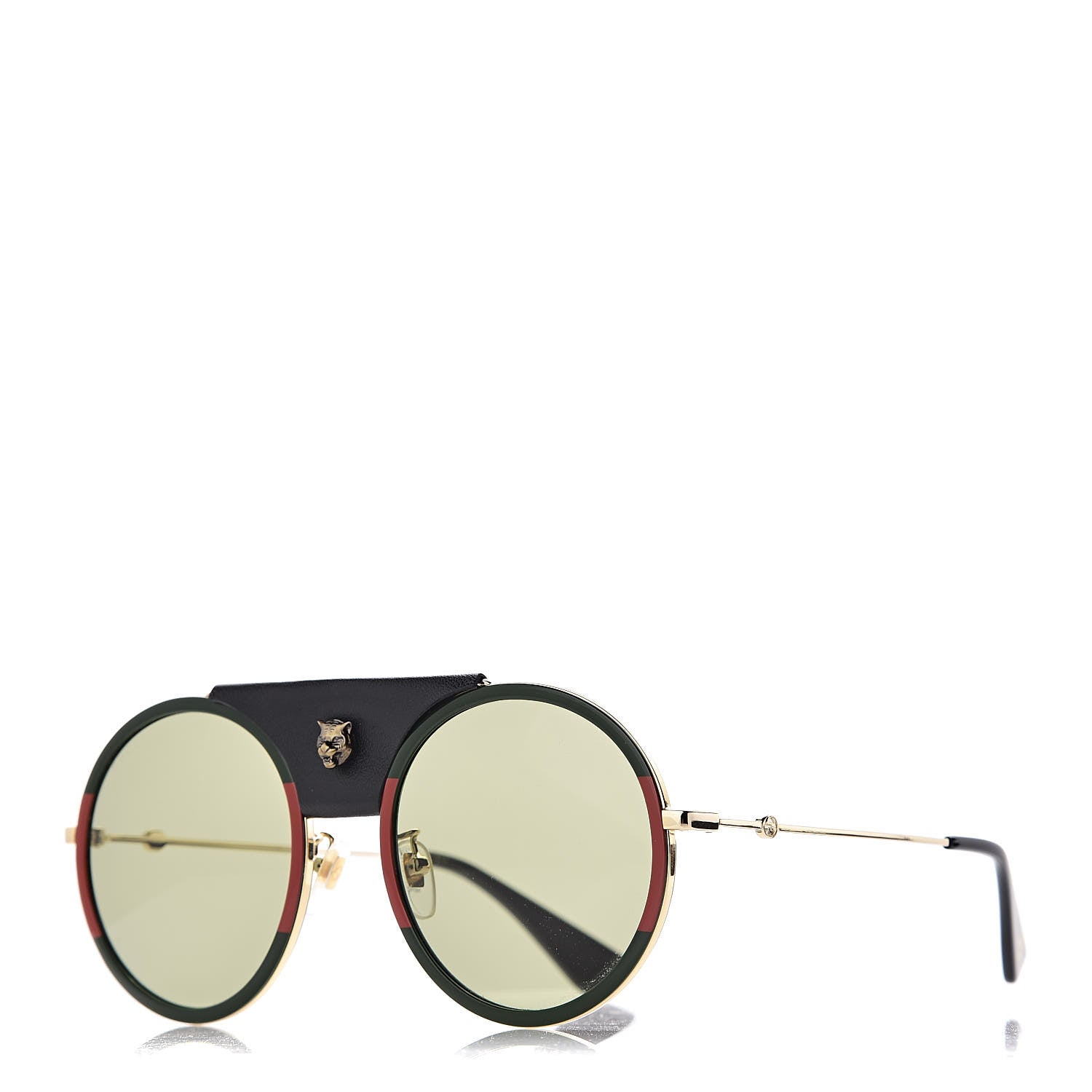 Gucci Round Frame Sunglasses GG0061S Gold Green 1 of 8