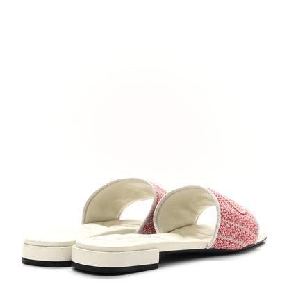 Prada Jacquard Logo Embroidered 10mm Slide Sandals 38.5 Rosso Talco 4 of 7