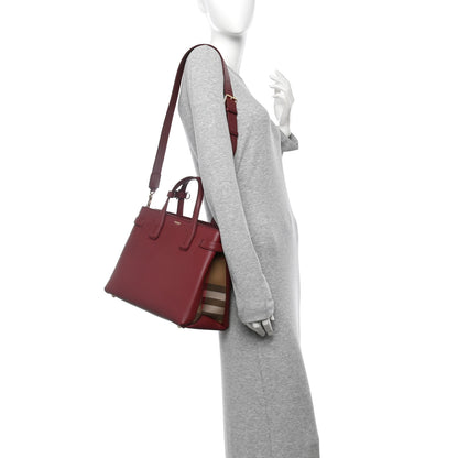 Burberry Grainy Calfskin House Check Medium Banner Tote Crimson 2 of 10