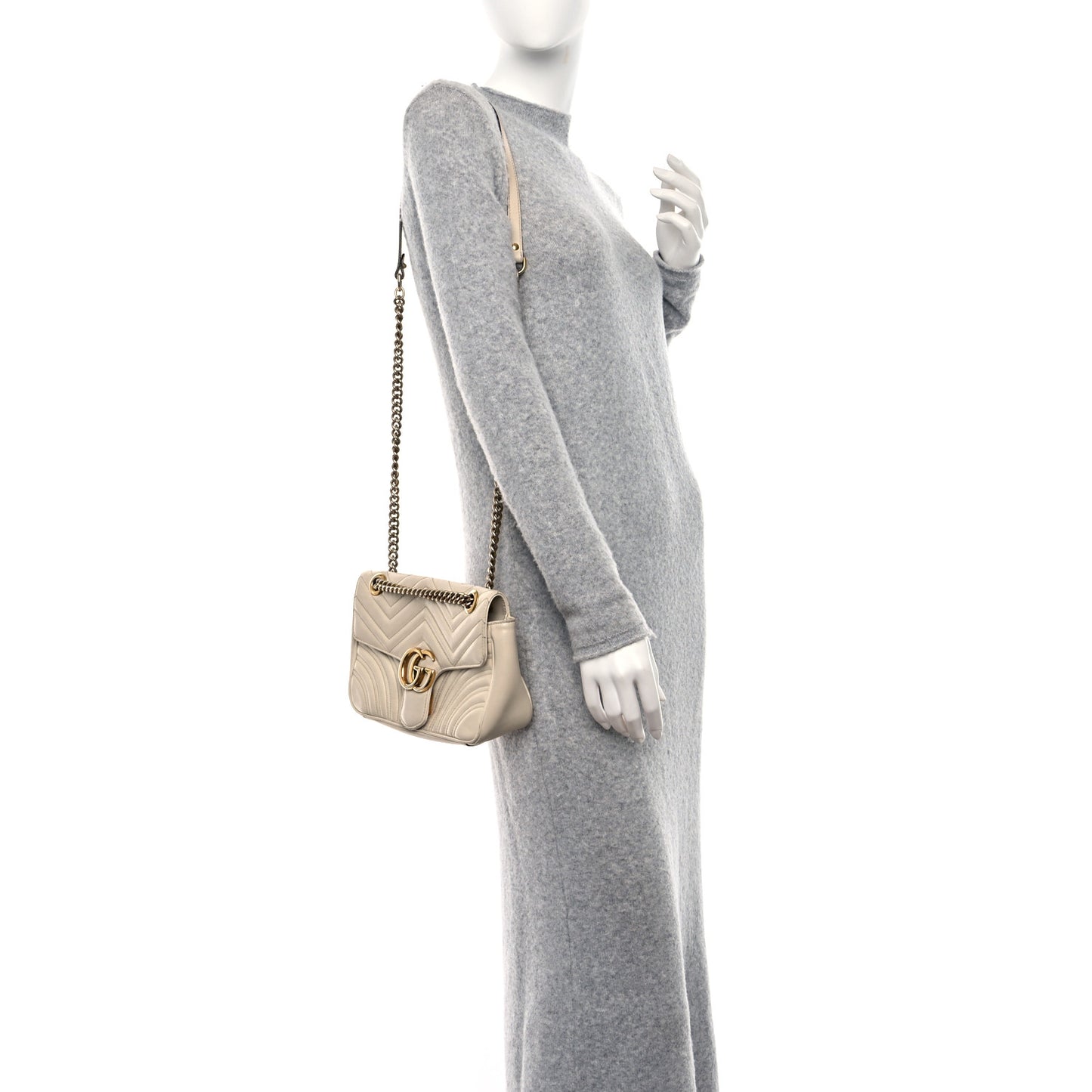 Calfskin Matelasse Small GG Marmont Shoulder Bag White