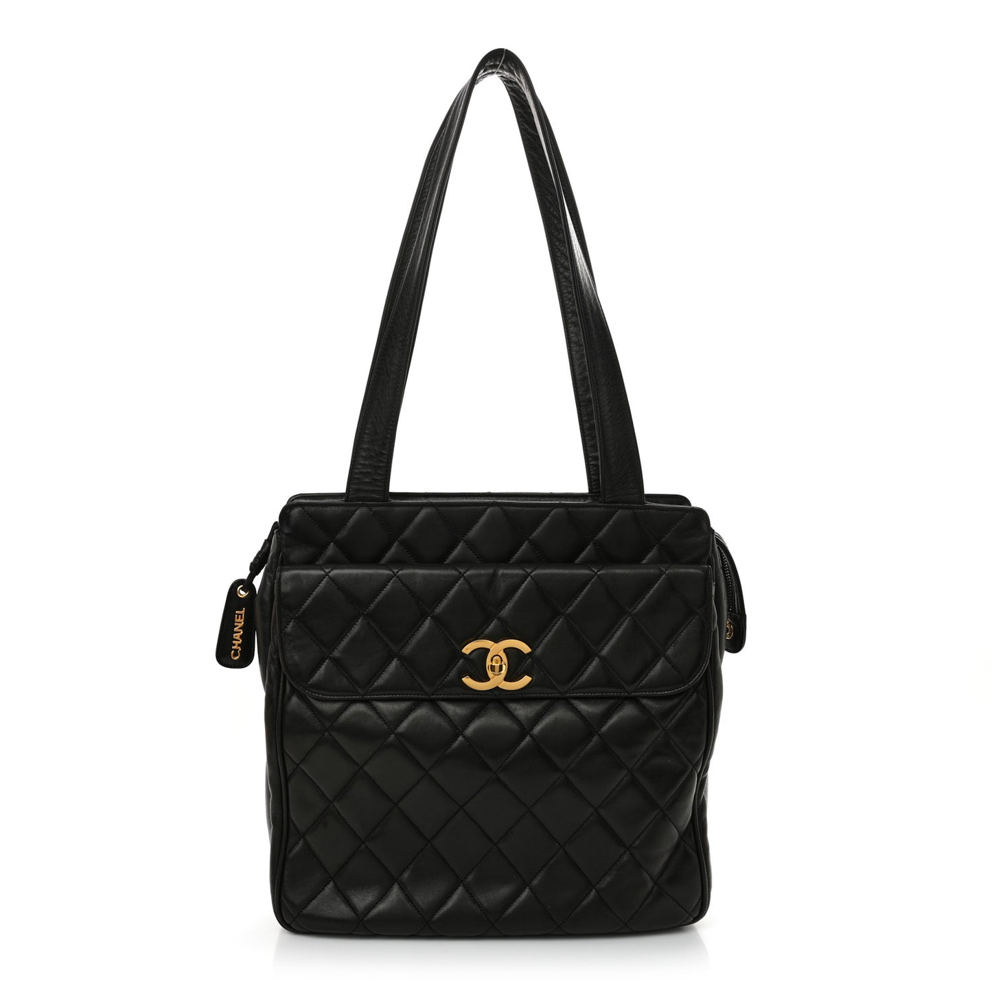Lambskin Quilted CC Shoulder Bag Black