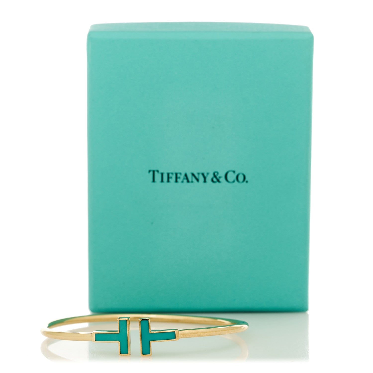 Tiffany 18K Yellow Gold Turquoise T Wire Bracelet 4 of 4