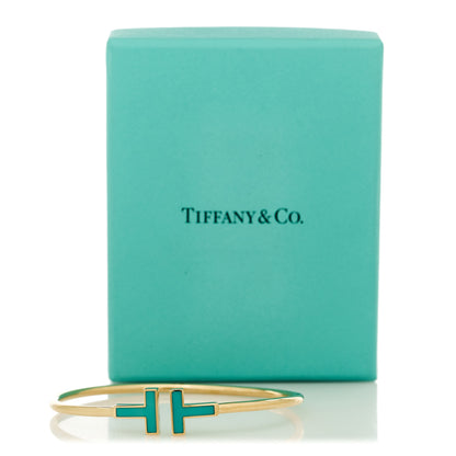 Tiffany 18K Yellow Gold Turquoise T Wire Bracelet 4 of 4