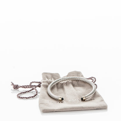 David Yurman Sterling Silver 14K Yellow Gold Black Onyx 5mm Cable Classics Petite Color Bracelet 5 of 5