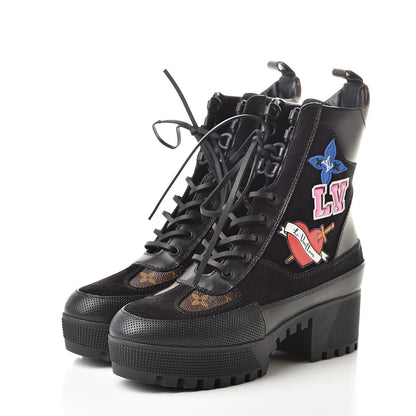 Louis Vuitton Suede Calfskin Monogram LV Black Heart Laureate Platform Desert Boots 37.5 Black 3 of 7