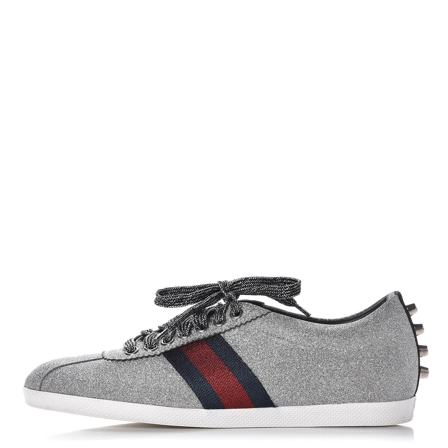 Gucci Glitter Fabric Studded Web Sneakers 38 Silver 1 of 8