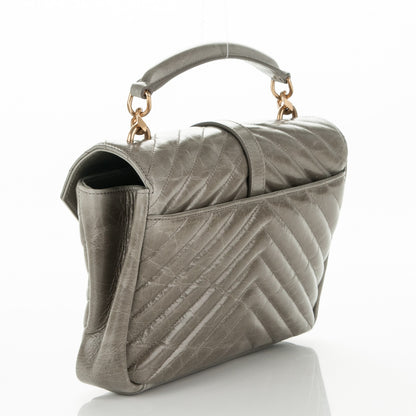 Saint Laurent Waxed Calfskin Matelasse Chevron Medium Monogram College Bag Fog Gray 3 of 6