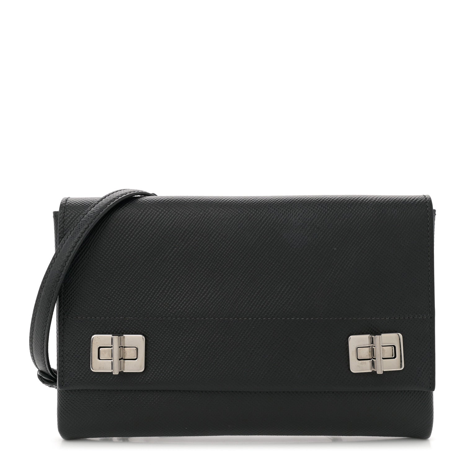 Prada Saffiano Cuir Twist Lock Chain Flap Crossbody Bag Black 1 of 11