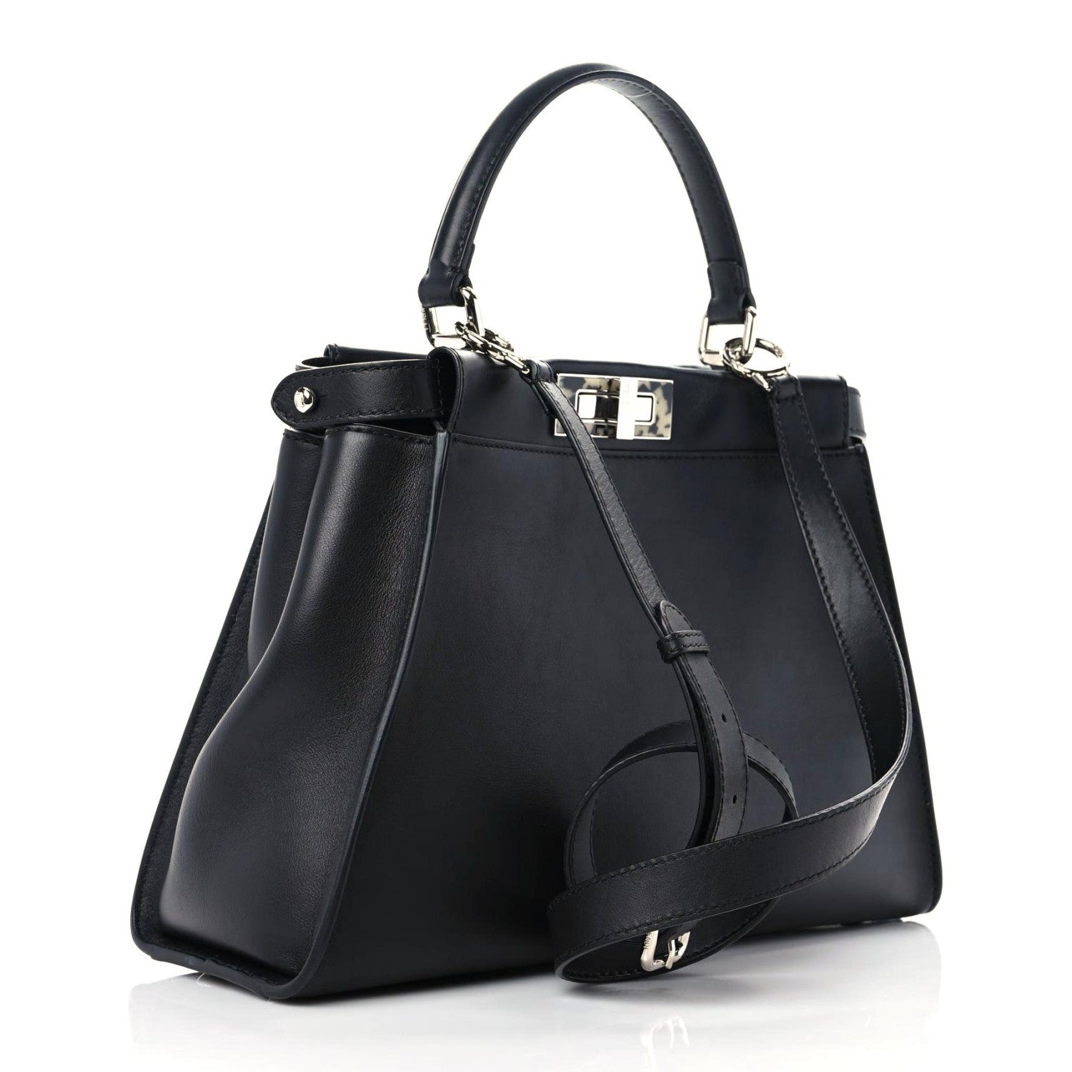 Fendi Vitello Dolce Shiny Nappa Plexglass Granite Medium Peekaboo Iconic Satchel Black 3 of 13