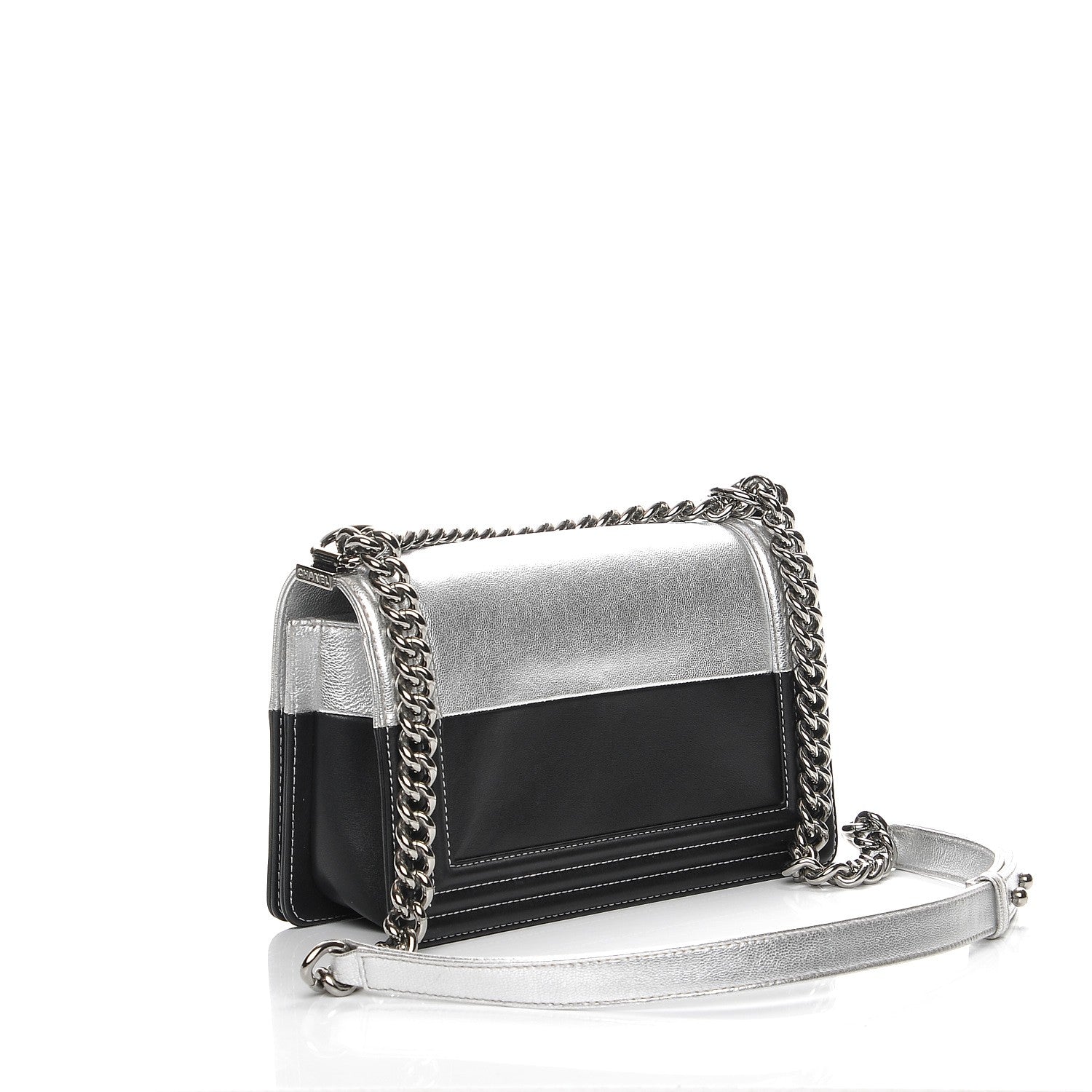 Chanel Metallic Goatskin Calfskin Medium Boy Flap Silver Black 3 of 9