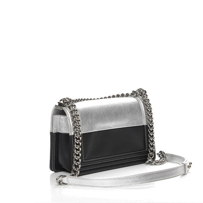 Chanel Metallic Goatskin Calfskin Medium Boy Flap Silver Black 3 of 9